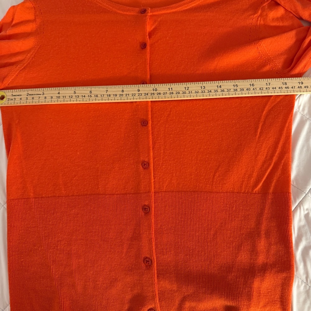 Lela Rose Wool Silk Cashmere Fine Gauge Cardigan L Tangerine Luxury Designer - Picture 7 of 8